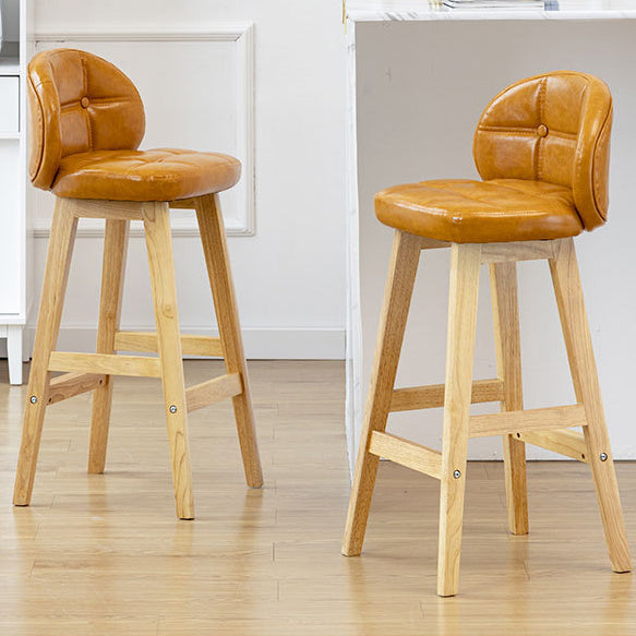 Moderner minimalistischer quadratischer Holz-Leder-Schaum-Barhocker mit vier Beinen und Rückenlehne für das Esszimmer 