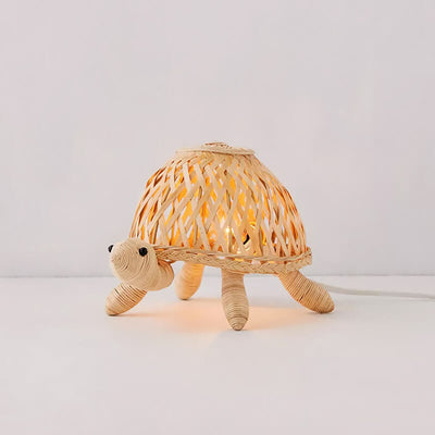 Japanese Creative Rattan Weaving Turtle Art 1-Light Table Lamp