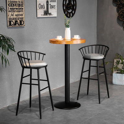 Moderner minimalistischer runder gepolsterter gestreifter Samt-Eisen-Barhocker mit Rückenlehne für das Esszimmer 