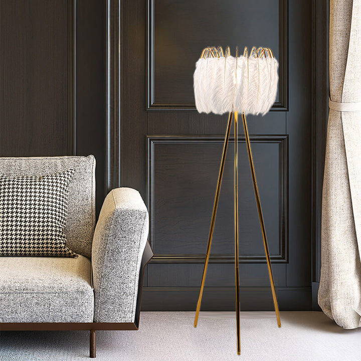 Modern Luxury Feather Iron Crown 1-Light Tripod Standing Floor Lamp For Living Room