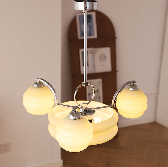 Lustre Moderne à Branches Courbées Style Mi-Siècle avec Baguette Ronde et Globes en Verre et Fer 4/6/8 Lumières pour Salon 
