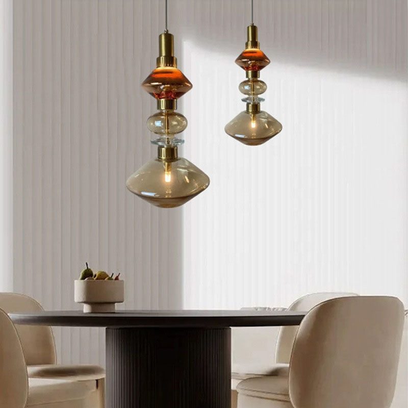 Traditional European Irregular Cylinder Iron Glass 1-Light Pendant Light For Living Room