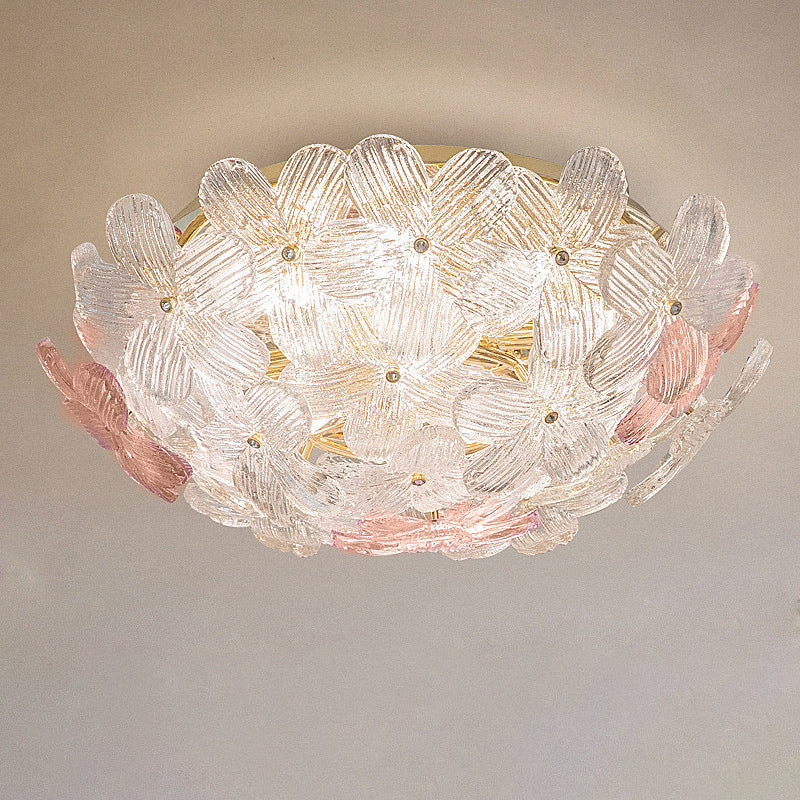 Dôme en Verre en Acier au Carbone de Luxe Moderne Floral 10/16 Lumière Plafonnier Semi-Encastré pour Salon 