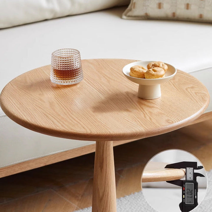 Traditional Rustic Round Oak Wood Iron Side Table For Living Room