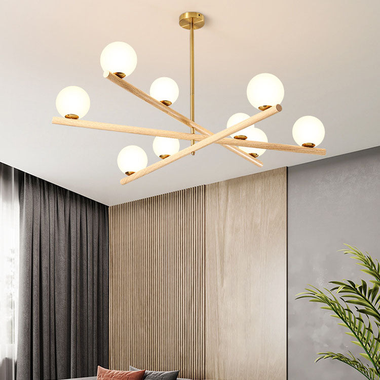 Zeitgenössischer skandinavischer Crossover-Streifen-Kronleuchter aus Metall und Glas mit 6/9 Lichtern für das Wohnzimmer 