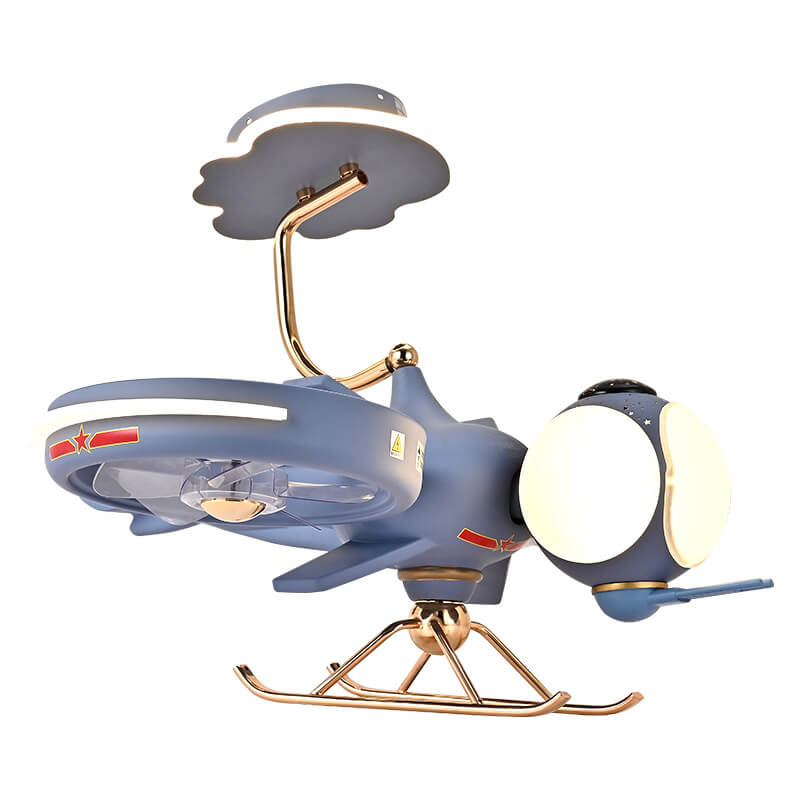 Modern Creative Resin Cartoon Airplane LED Flush Mount Ceiling Fan Light