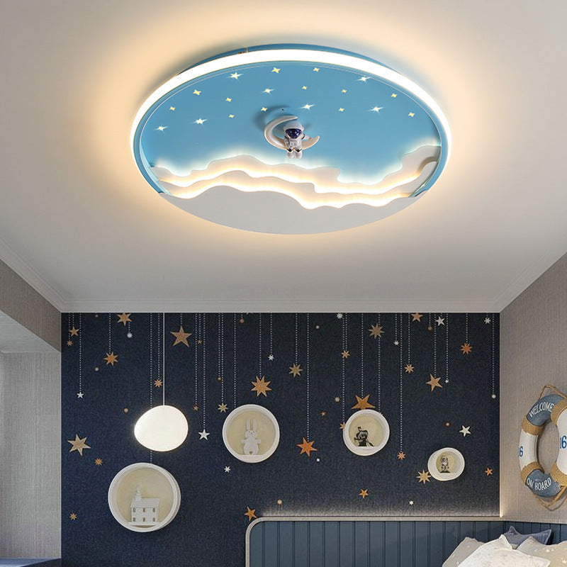 Lustre Plafonnier LED Rond Nuage Astronaute en Fer Créatif Contemporain pour Chambre d&