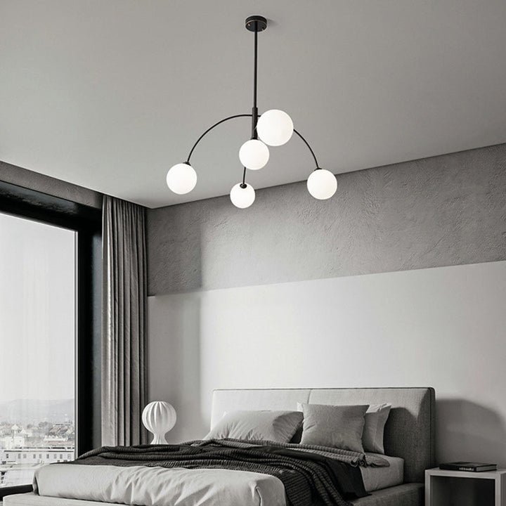 Plafonnier moderne minimaliste à ligne courbe en fer et verre à 5 lumières pour salon 