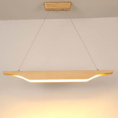 Japanese Minimalist Long Strip Ash Wood Acrylic Shade LED Island Light Pendant Light
