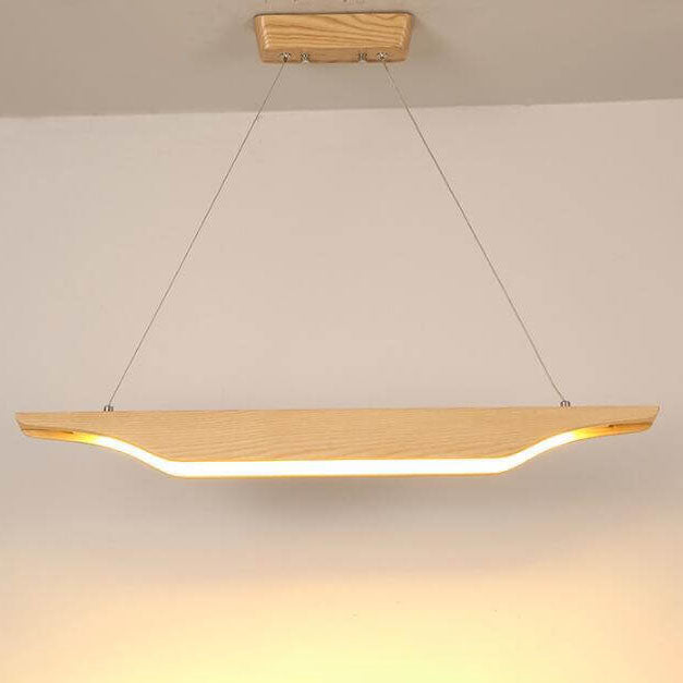 Japanese Minimalist Long Strip Ash Wood Acrylic Shade LED Island Light Pendant Light