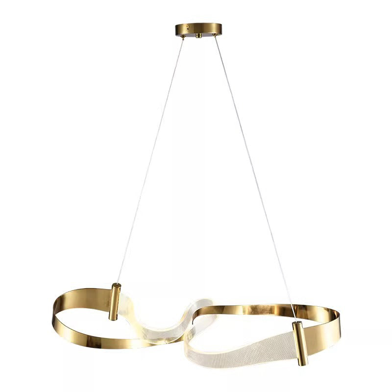 Lampe à suspension LED linéaire en ruban acrylique en forme de vague créative contemporaine pour salon 