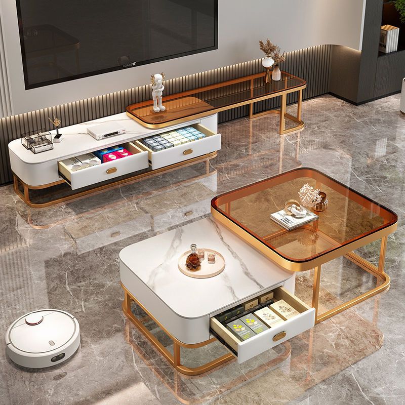 Moderner Luxus-Nesting-Couchtisch mit quadratischer Glasplatte und Sch – BulbSquare