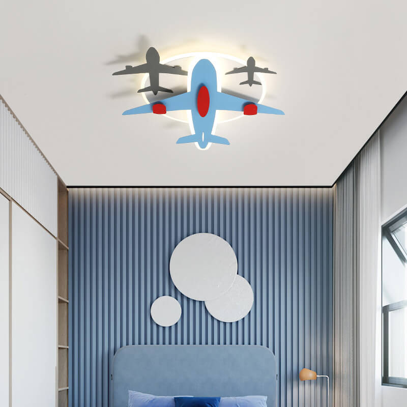 Contemporary Creative Aircraft Shape Iron Acrylic Aluminum LED Cartoon Kids Flush Mount Ceiling Light