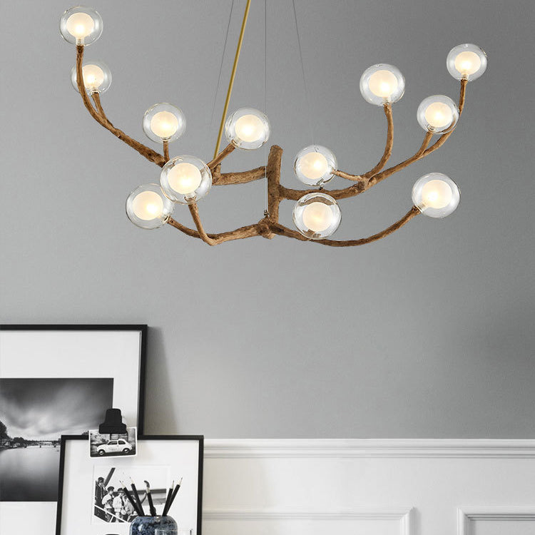 Contemporary Creative Ball-in-Ball Tree Branch Hardware Glass 8/12/16/20-Light Chandelier For Living Room