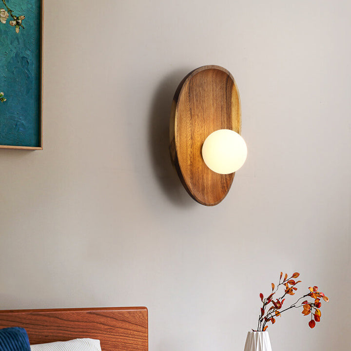 Japanische Zen Walnuss Glas Kugellampenschirm LED Wandleuchte 