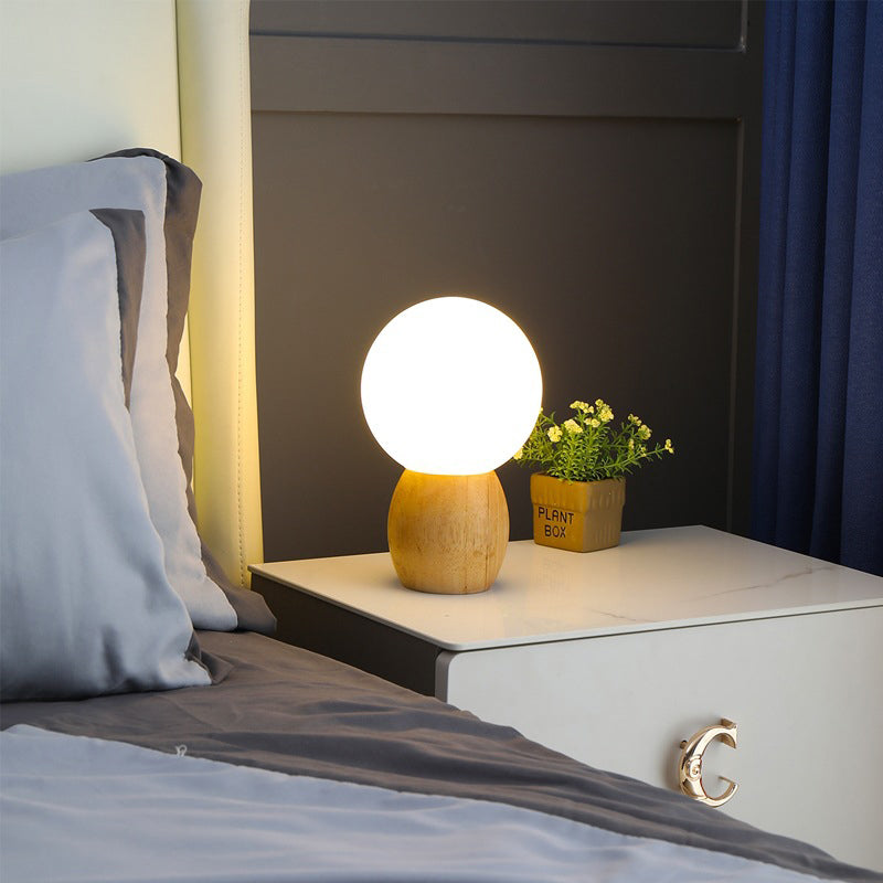 Lampe de table à 1 lumière avec base en bois et verre scandinave contemporain pour chambre 