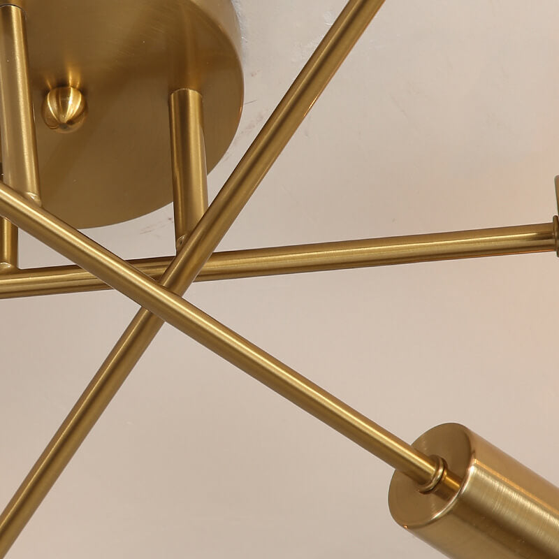 European Luxury Gold Finish Frame Glass Shade 6-Light Chandelier