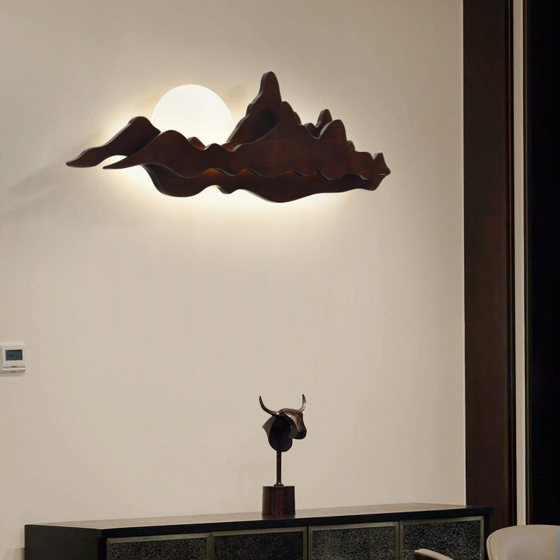 Moderne Art Deco Runde Berg Geformt Holz Acryl LED Wand Leuchte Lampe Für Wohnzimmer 