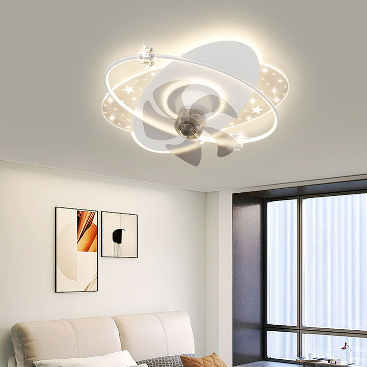 Ventilador de techo con luz LED de montaje semiempotrado de hierro acrílico contemporáneo redondo cuadrado para dormitorio 