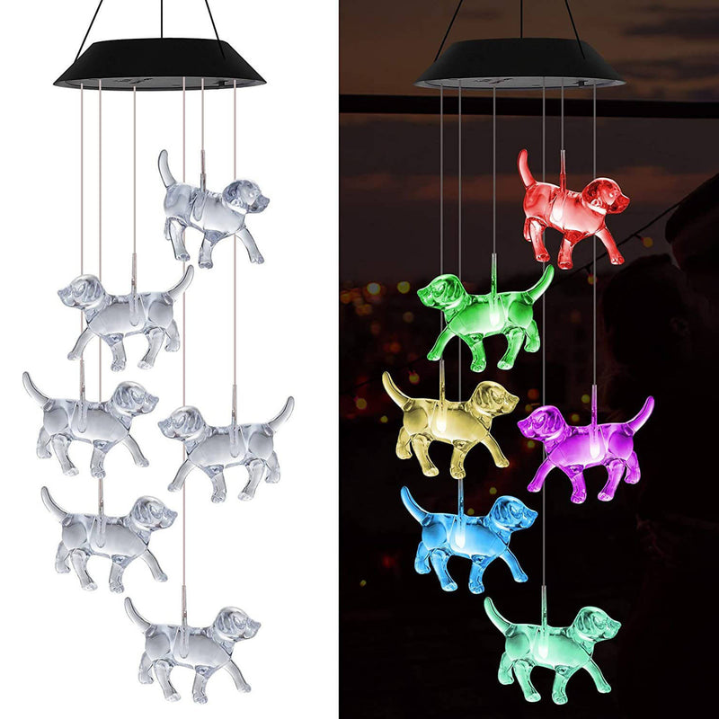 Modern Decorative Solar Colorful Wind Chime Puppy ABS Plastic LED Outdoor Landscape Lighting