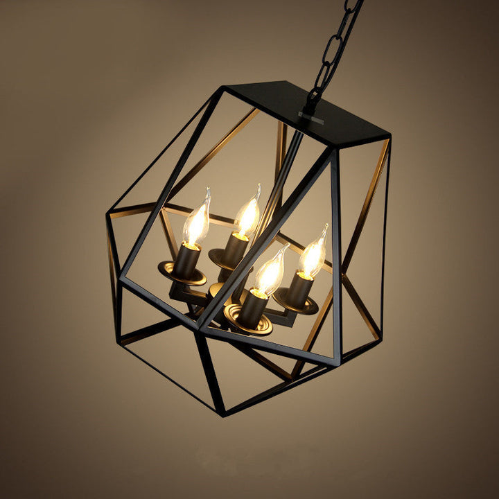 Chandelier contemporain en fer trapézoïdal quadrilatéral industriel 3/4 lumières pour salon 