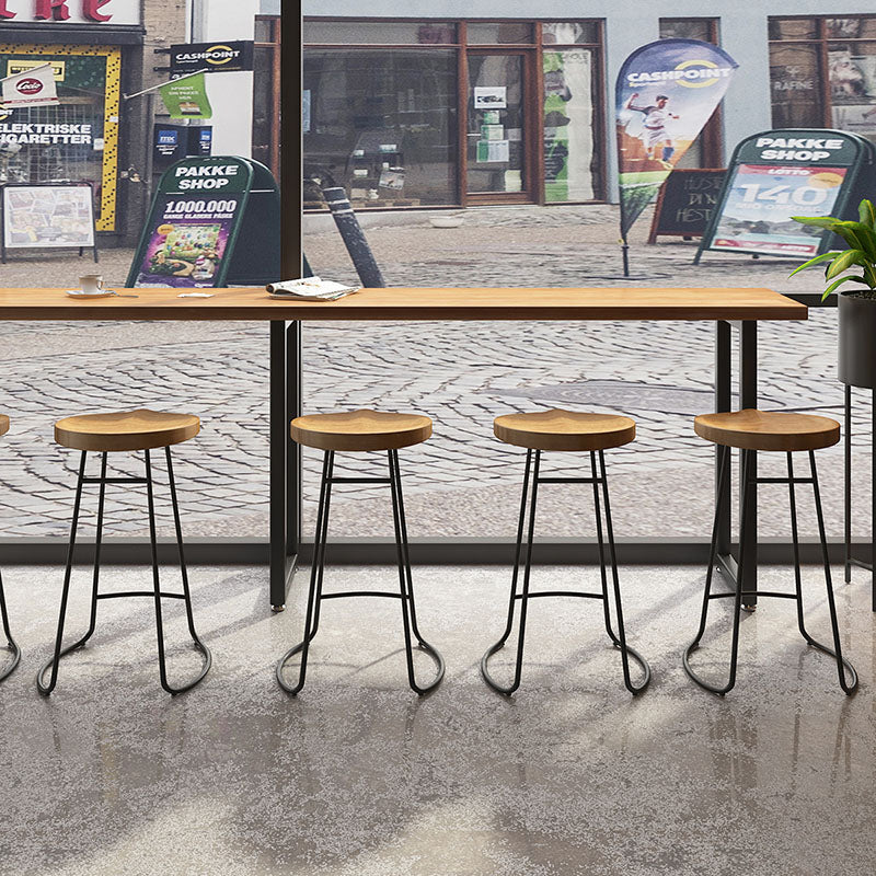 Contemporary Nordic Pine Wood Iron Round Bar Stool Backless Footrest For Dining Room