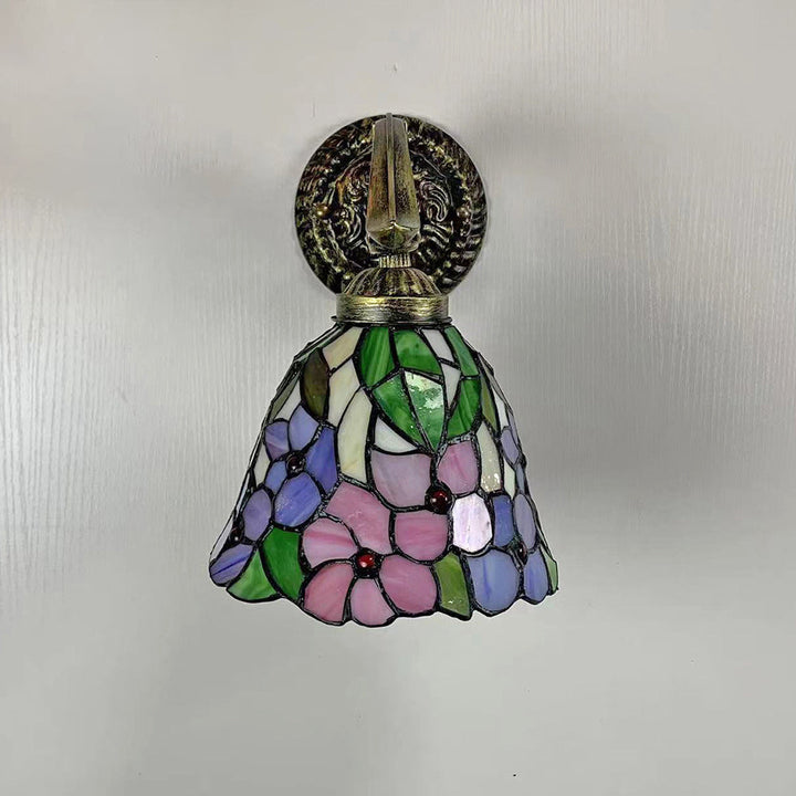 Applique murale en alliage de zinc avec verre teinté Tiffany Flower Cup traditionnelle 1 lumière pour chambre à coucher 