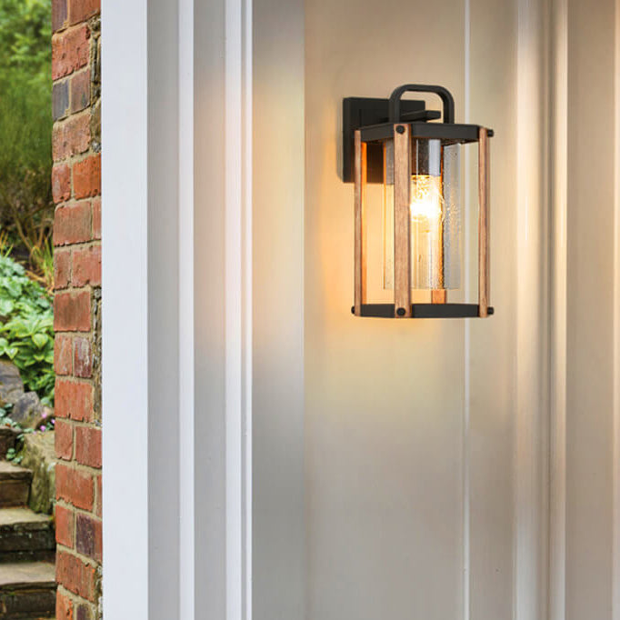 Lámpara Aplique de Pared Exterior de 1 Luz de Vidrio y Aluminio Hierro Rectangular de Simplicidad Moderna para Patio Exterior 