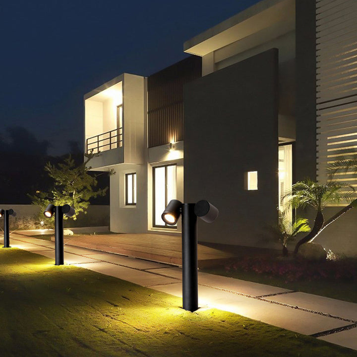 Lumière de jardin extérieure LED en aluminium avec cylindre rond rotatif minimaliste moderne en verre trempé 