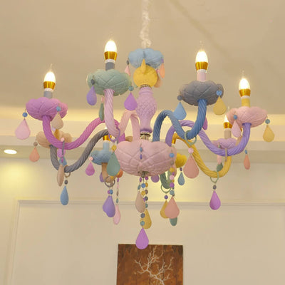 Modern Children's Princess Macaroon Candelabra Crystal Glass 5/6/8/10/12/15 Light Chandelier