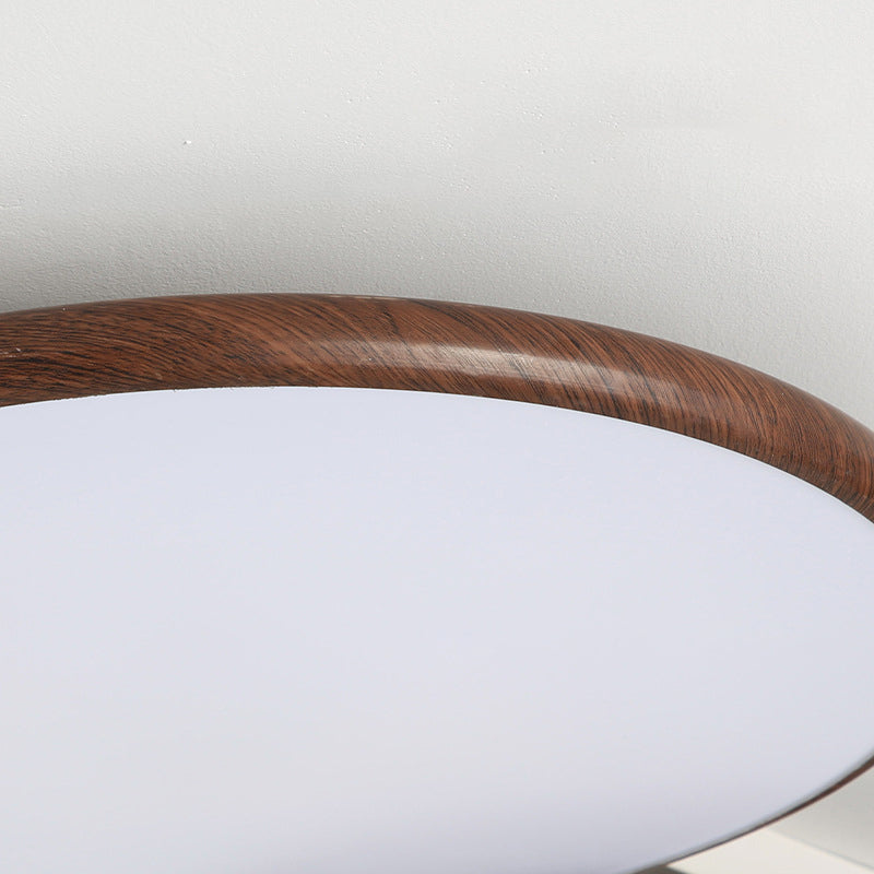 Moderne minimalistische Eisen Holzmaserung Runde LED Semi-Flush Mount Deckenleuchte für Wohnzimmer 