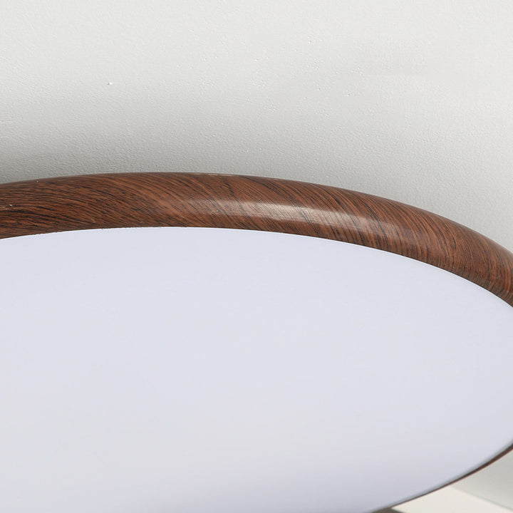 Moderne minimalistische Eisen Holzmaserung Runde LED Semi-Flush Mount Deckenleuchte für Wohnzimmer 