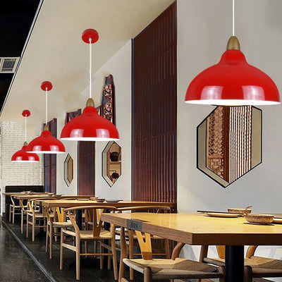 Modern Simplicity Red Iron Semicircle Shade 1-Light Pendant Light For Kitchen