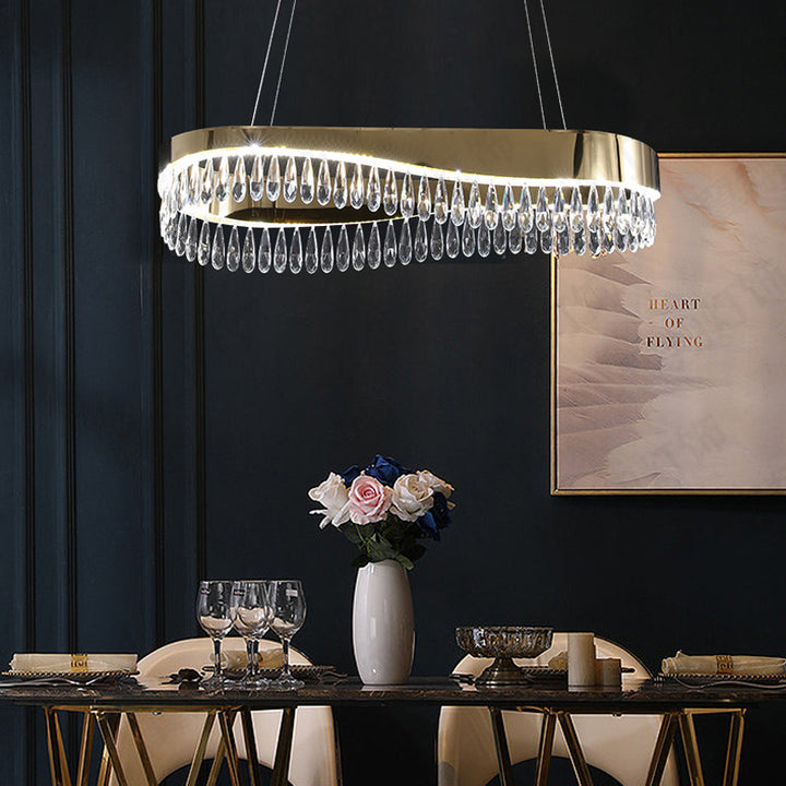 Moderne Luxus Teardrop Edelstahl Kristall LED Kronleuchter Für Wohnzimmer 