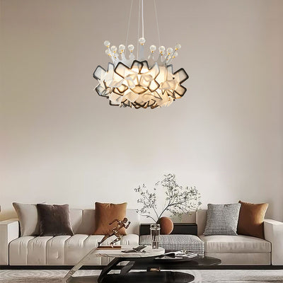 Zeitgenössische kreative Hardware Crown Decor PVC Petal Shade LED Pendelleuchte für Wohnzimmer 