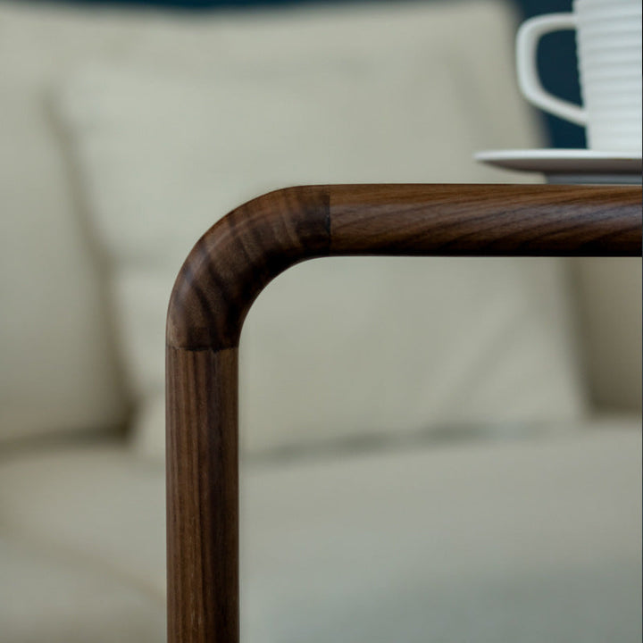 Mesa Auxiliar Cuadrada Rectangular Nórdica Contemporánea en Forma de C de Madera de Nogal para Sala de Estar 