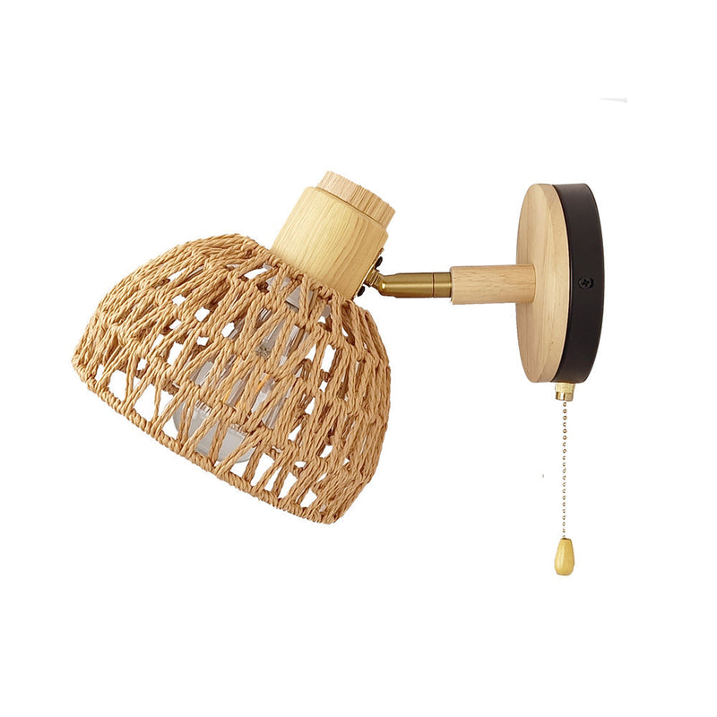 Traditionelle Bauernhaus Papier Rattan Weben Aushöhlen Kuppel 1-Licht Wand Leuchte Lampe Für Schlafzimmer 