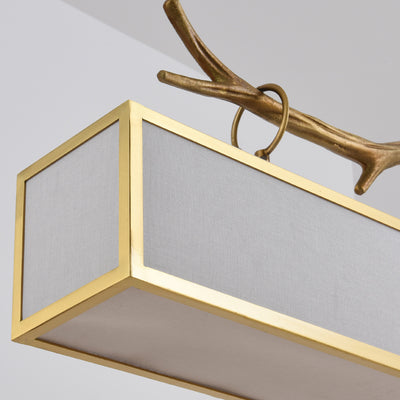 Moderne Art Deco Vollkupfer Zweig Stoff Rechteck Schatten 1-Licht Insel Licht Pendelleuchte für Wohnzimmer 