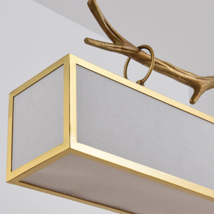 Moderne Art Deco Vollkupfer Zweig Stoff Rechteck Schatten 1-Licht Insel Licht Pendelleuchte für Wohnzimmer 