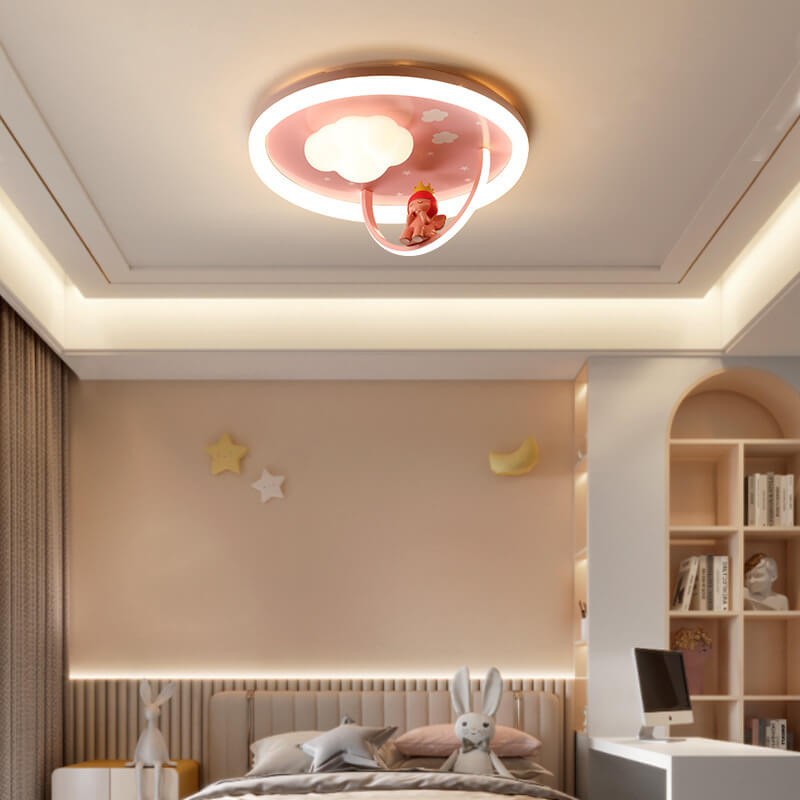 Contemporary Creative Kids Cloud Round Resin Iron Acrylic LED Flush Mount Ceiling Light For Bedroom