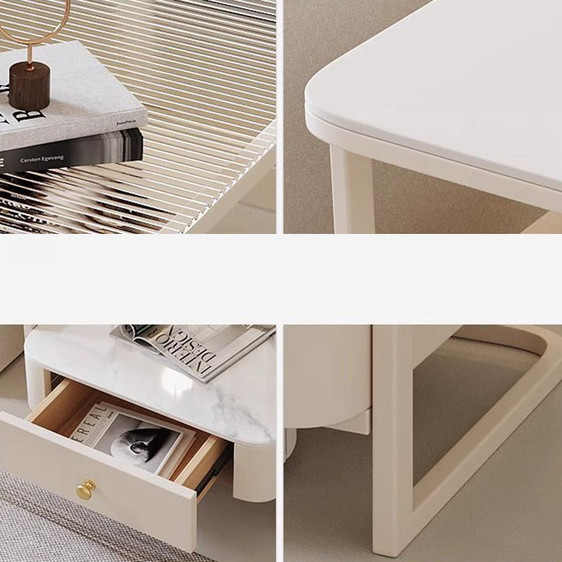 Mesa auxiliar contemporánea nórdica cuadrada de vidrio, metal y madera de 2 niveles para sala de estar 