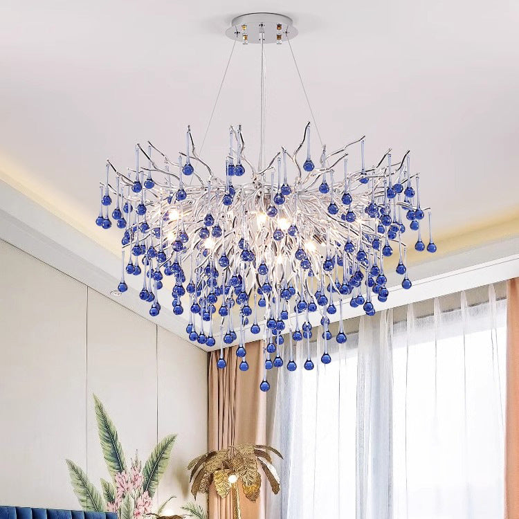 Moderne Luxus Kristall Glas Aluminium Zweig Wasser Tropfen 6/8/10/14 Kronleuchter Für Esszimmer 