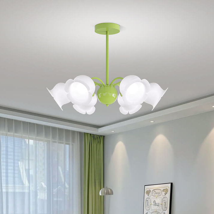 Lámpara de Araña de Flores Acrílicas de Hierro Forjado Francés Tradicional de 3/5/6/8 Luces para Sala de Estar 