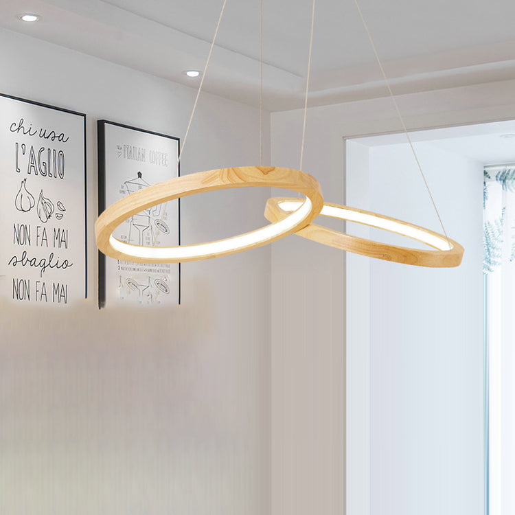Zeitgenössische skandinavische runde LED-Inselleuchte aus Eisen-Eiche für Esszimmer 