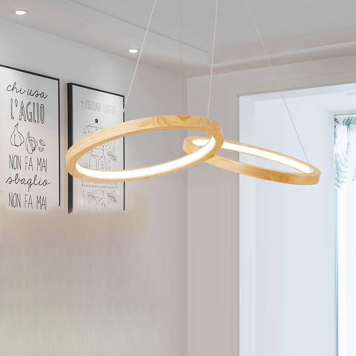 Zeitgenössische skandinavische runde LED-Inselleuchte aus Eisen-Eiche für Esszimmer 