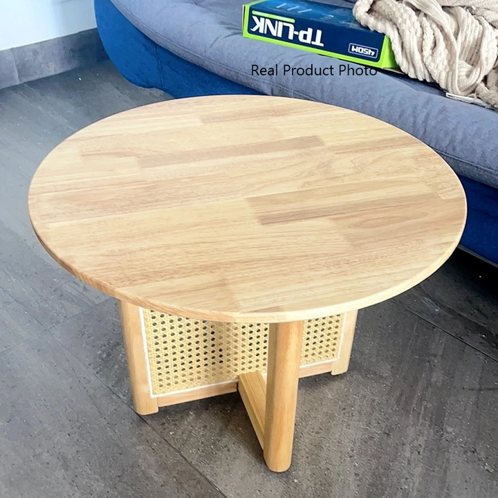 Table basse ronde creuse traditionnelle japonaise en bois massif et rotin avec 1 niveau pour salon 