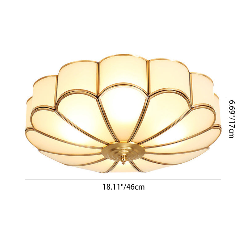 Zeitgenössische Luxus Blume Kupfer Glas 3/4/6 Licht Unterputz Deckenleuchte für Wohnzimmer 