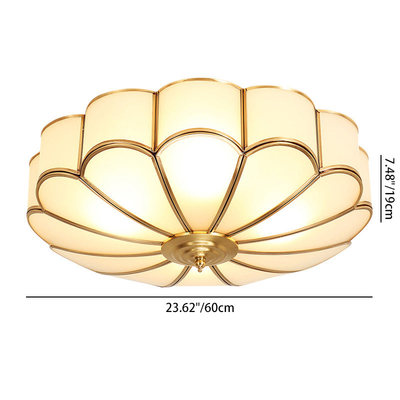 Zeitgenössische Luxus Blume Kupfer Glas 3/4/6 Licht Unterputz Deckenleuchte für Wohnzimmer 