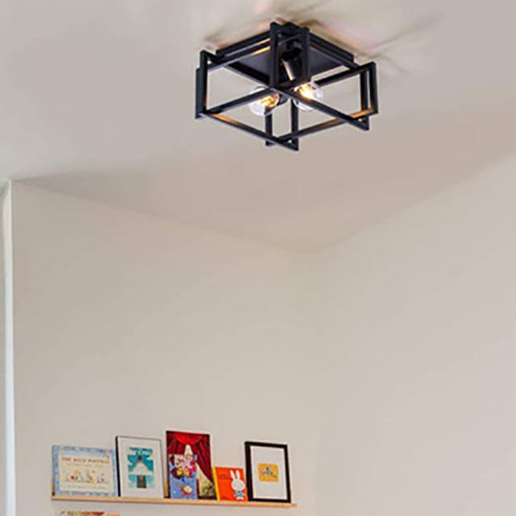 Zeitgenössische industrielle quadratische Eisen 2-Licht Halbbündige Deckenleuchte für Wohnzimmer 