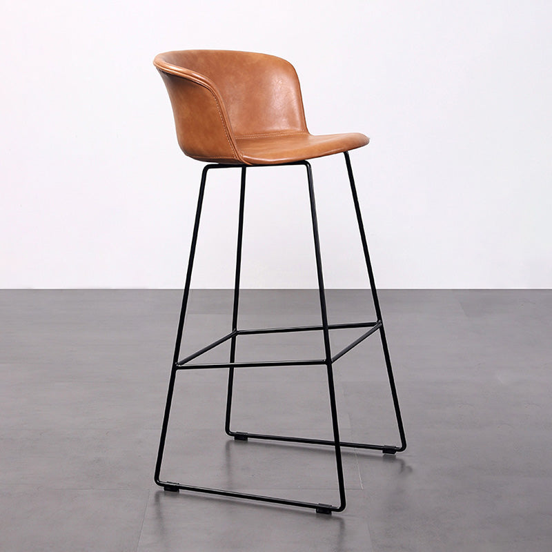 Tabouret de bar contemporain rétro en cuir carré avec dossier en acier inoxydable et repose-pieds pour salle à manger 